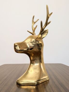 Vintage 70/80s Bright Gold Tone Brass Large Elk Or Deer Book End Figurine Statue